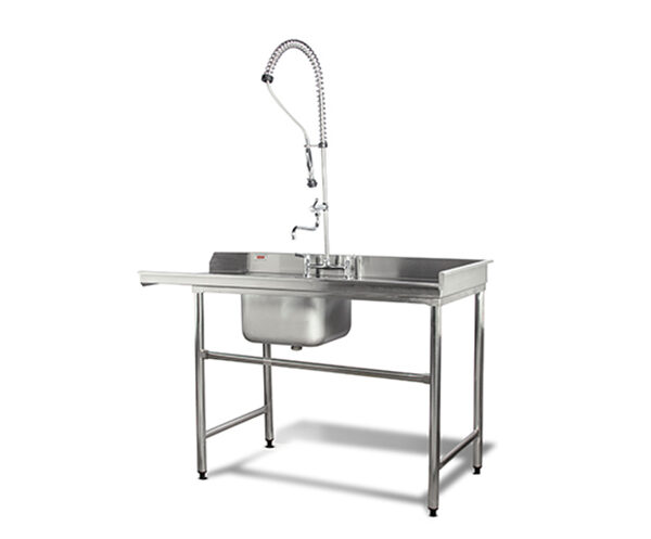 Mesón Entrada Lavavajilla 140cm - Con Taza y Pre Rinse - Oppici - Acero Inox 304 - A Pedido