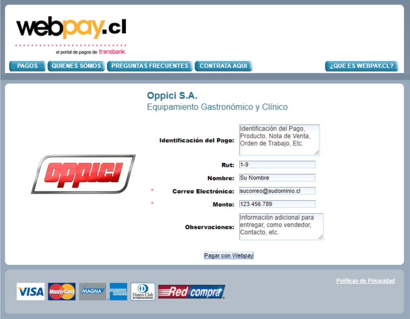 Oppici Webpay 2 Oppici paso 2
