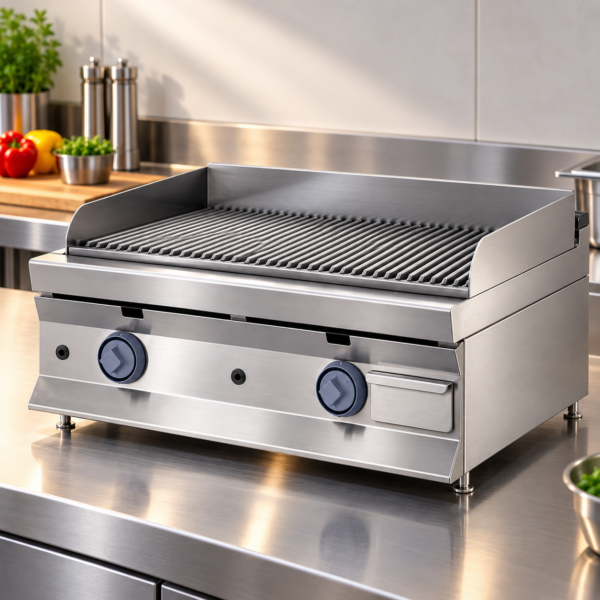 Anafe Italiano Plancha Churrasquera  a Gas Acanalada Cromada De Sobremesa Línea 900