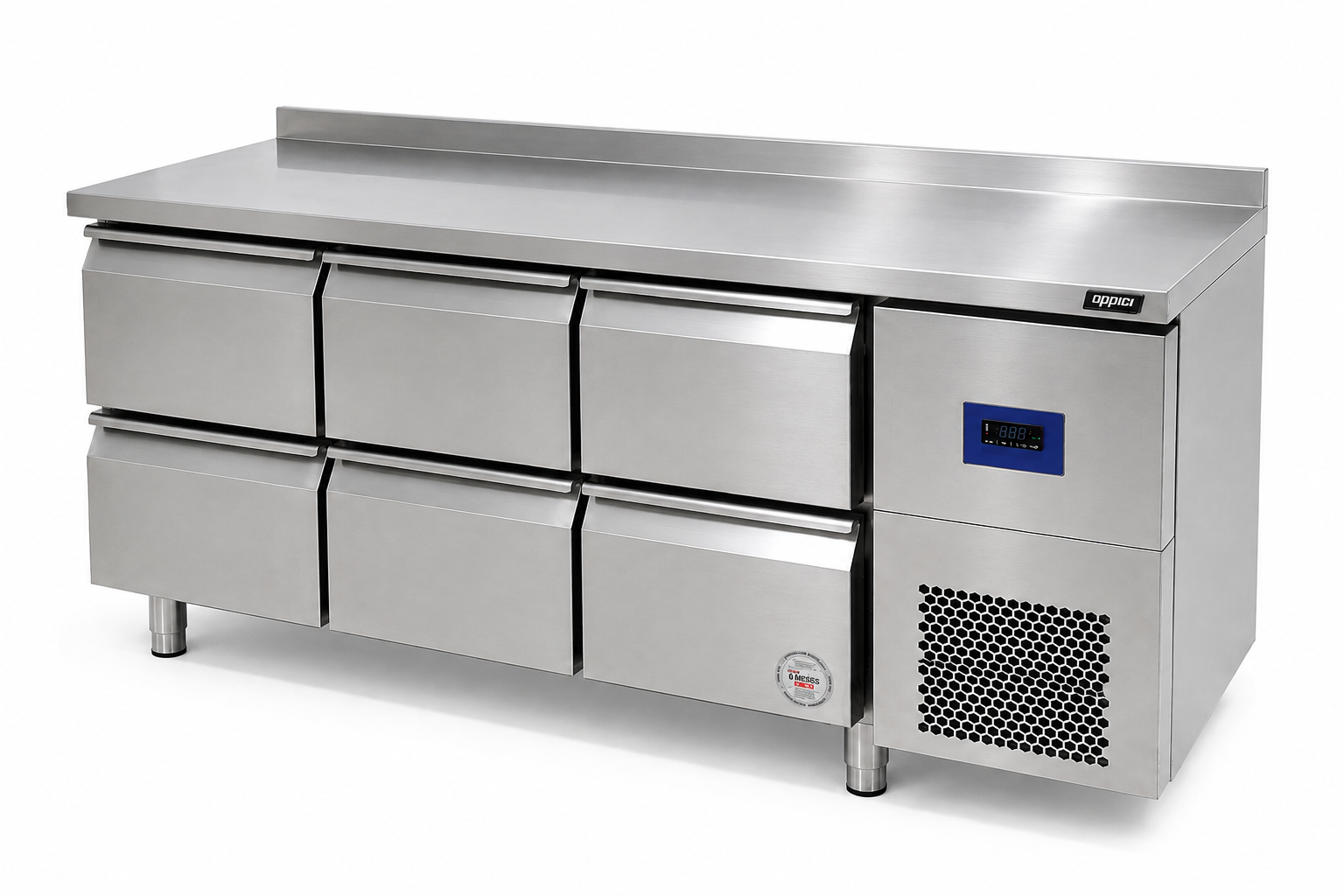 Oppici Mesón Refrigerado Mural 6 cajones compatibles GN 1/1 - Full Inox 304 - A Pedido 1 meson refrigerado mural 6 cajones